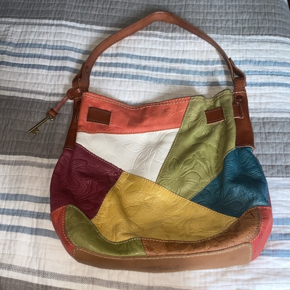 Fossil women’s multi-color patch leather handbag. - Picture 2 of 7